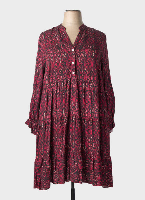 Robe mi-longue imprimé fantaisie manches longues rose COULEURS DU TEMPS femme