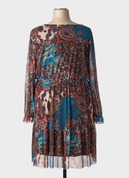 Robe mi-longue imprimé fantaisie manches longues marron COULEURS DU TEMPS femme