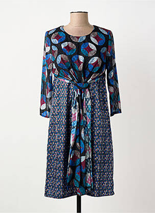 Robe mi-longue imprimé fantaisie manches longues bleu MERI & ESCA femme