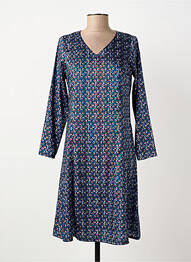 Robe mi-longue imprimé fantaisie manches longues bleu GREGORY PAT femme