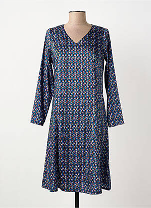 Robe mi-longue imprimé fantaisie manches longues bleu GREGORY PAT femme