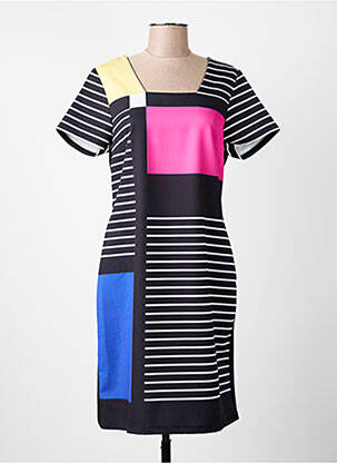 Robe mi-longue imprimé fantaisie manches courtes noir GUY DUBOUIS femme