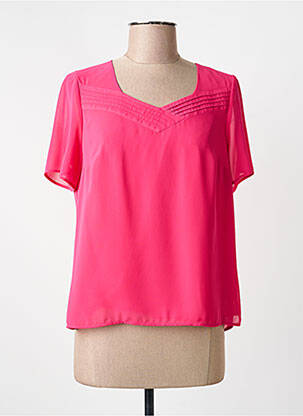Top tissage crêpe manches courtes rose GUY DUBOUIS femme