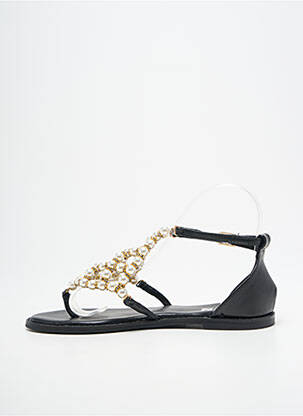 Tongs tissage satiné talon plat jusqu'à 3cm noir ELUE PAR NOUS femme