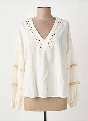 Top coupe cintrée manches longues beige OPULLENCE femme