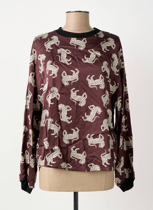 Top coupe cintrée manches longues marron IMPREVU femme