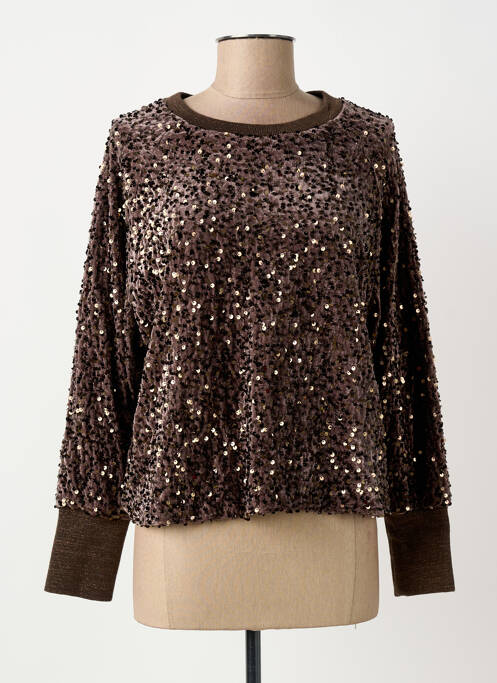 Sweat-shirt stretch manches longues marron IMPREVU femme