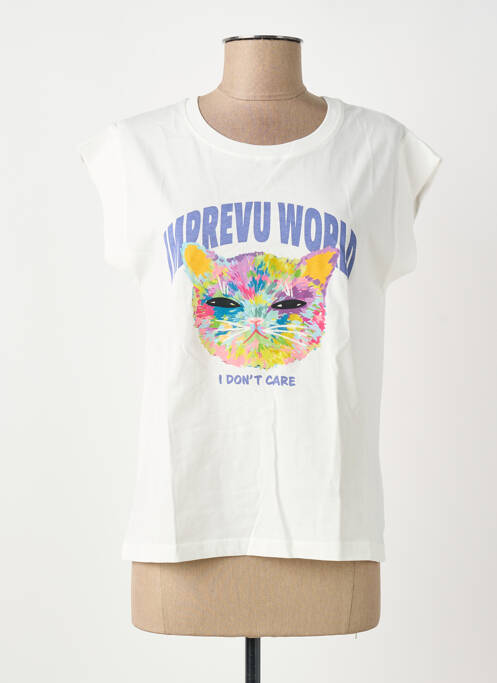 T-shirt sérigraphie manches courtes blanc IMPREVU femme