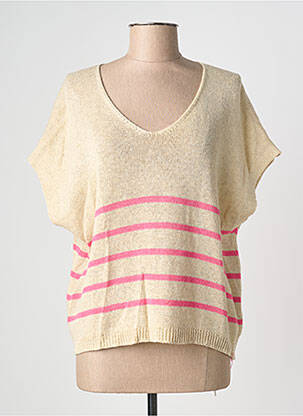 Pull col v manches courtes beige LUK AP femme