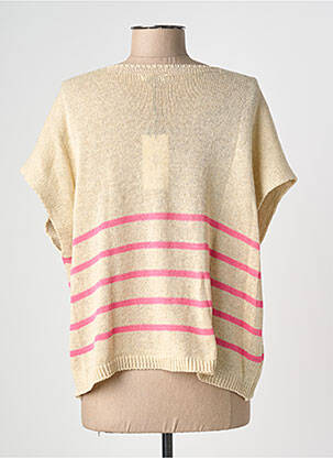 Pull col v manches courtes beige LUK AP femme
