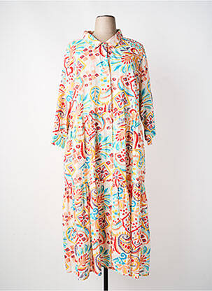 Robe longue imprimé fantaisie manches 3/4 rouge ORIENTIQUE NATURALLY femme