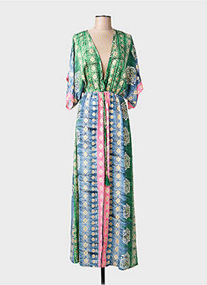 Robe longue coupe cintrée manches 3/4 vert CARLA femme