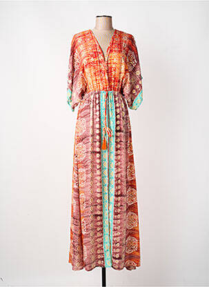 Robe longue coupe cintrée manches 3/4 orange CARLA femme