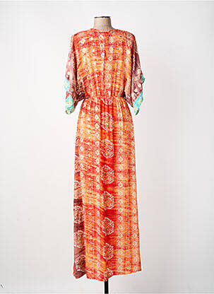 Robe longue coupe cintrée manches 3/4 orange CARLA femme