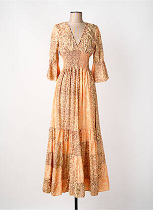 Robe longue imprimé fantaisie manches 3/4 orange CARLA femme