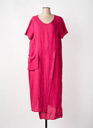 Robe mi-longue tissage crêpe manches courtes rose KEDZIOREK femme
