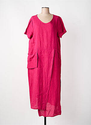 Robe mi-longue tissage crêpe manches courtes rose KEDZIOREK femme