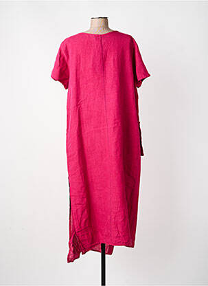 Robe mi-longue tissage crêpe manches courtes rose KEDZIOREK femme
