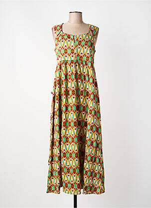 Robe longue imprimé fantaisie sans manche vert KALI YOG femme