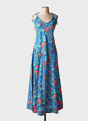 Robe longue manches bretelles ajustables fines bretelles bleu KALI YOG femme