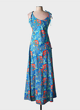 Robe longue manches bretelles ajustables fines bretelles bleu KALI YOG femme
