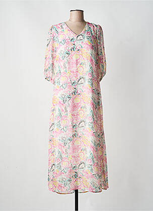 Robe mi-longue imprimé fleurs manches courtes rose MADE IN SENS femme