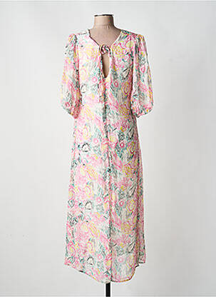 Robe mi-longue imprimé fleurs manches courtes rose MADE IN SENS femme