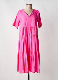Robe mi-longue tissage crêpe manches courtes rose ORIENTIQUE NATURALLY femme