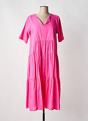 Robe mi-longue coupe évasée manches courtes rose ORIENTIQUE NATURALLY femme