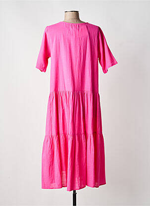 Robe mi-longue tissage crêpe manches courtes rose ORIENTIQUE NATURALLY femme