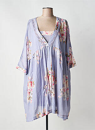 Robe mi-longue imprimé fleurs manches 3/4 bleu RHUM RAISIN femme