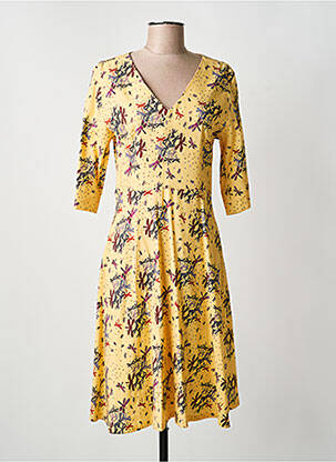 Robe mi-longue imprimé fleurs manches longues jaune MADE IN SENS femme