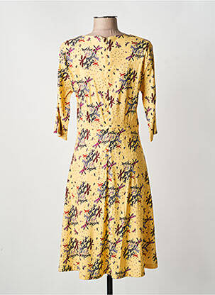 Robe mi-longue imprimé fleurs manches longues jaune MADE IN SENS femme