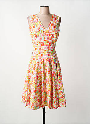 Robe mi-longue imprimé fantaisie sans manche orange KALI YOG femme