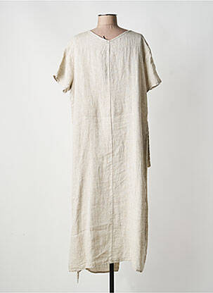 Robe mi-longue tissage crêpe manches courtes beige KEDZIOREK femme