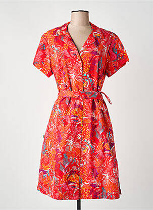 Robe mi-longue imprimé fantaisie manches courtes rouge KALI YOG femme