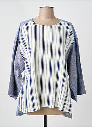 Blouse col rond manches 3/4 bleu ALEMBIKA femme