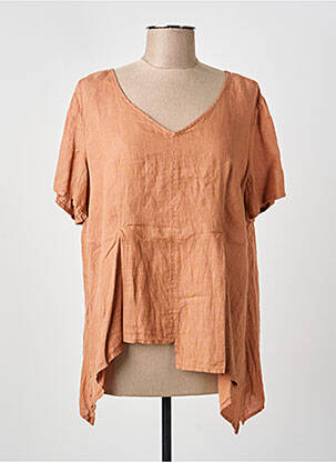 Blouse tissage popeline manches courtes marron KEDZIOREK femme