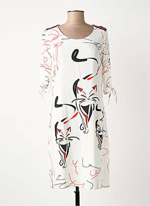 Robe mi-longue imprimé fantaisie manches courtes blanc GREGORY PAT femme
