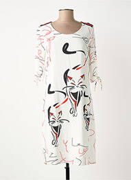 Robe mi-longue imprimé fantaisie manches courtes blanc GREGORY PAT femme