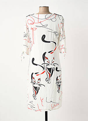 Robe mi-longue imprimé fantaisie manches courtes blanc GREGORY PAT femme