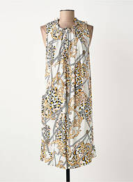 Robe mi-longue imprimé fantaisie sans manche blanc COULEURS DU TEMPS femme