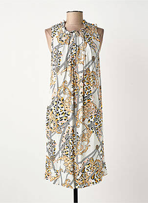Robe mi-longue imprimé fantaisie sans manche blanc COULEURS DU TEMPS femme