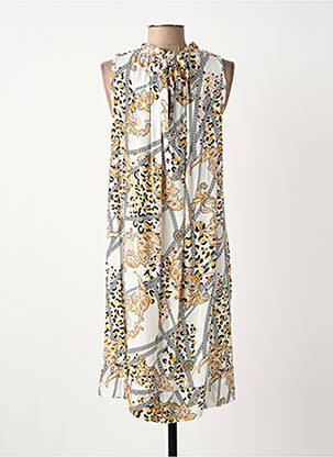 Robe mi-longue imprimé fantaisie sans manche blanc COULEURS DU TEMPS femme