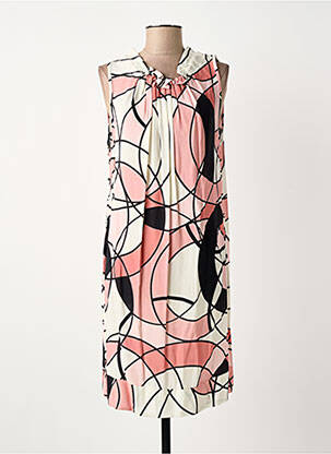 Robe mi-longue imprimé fantaisie sans manche rose COULEURS DU TEMPS femme