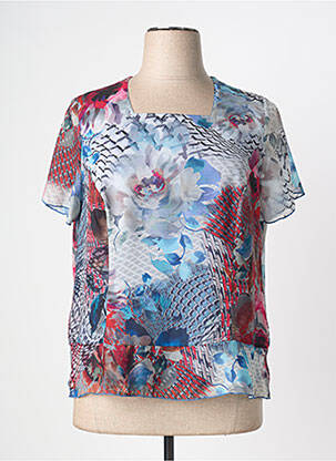 Top tissage crêpe manches courtes bleu GUY DUBOUIS femme