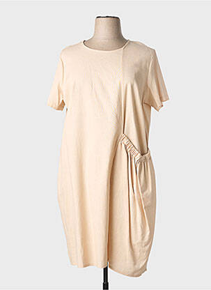 Robe mi-longue manches courtes manches courtes beige COULEURS DU TEMPS femme