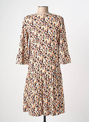 Robe mi-longue imprimé fleurs manches 3/4 orange SURKANA femme