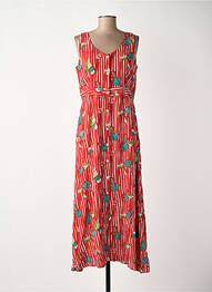 Robe mi-longue imprimé fleurs sans manche rouge SURKANA femme