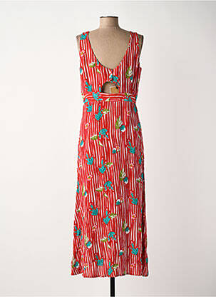 Robe mi-longue imprimé fleurs sans manche rouge SURKANA femme